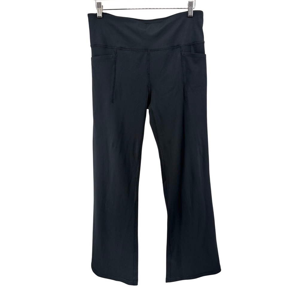 GapFit Womens Black High Rise Flare Leggings Side Pockets Size L Athletic Pants - Picture 2 of 9
